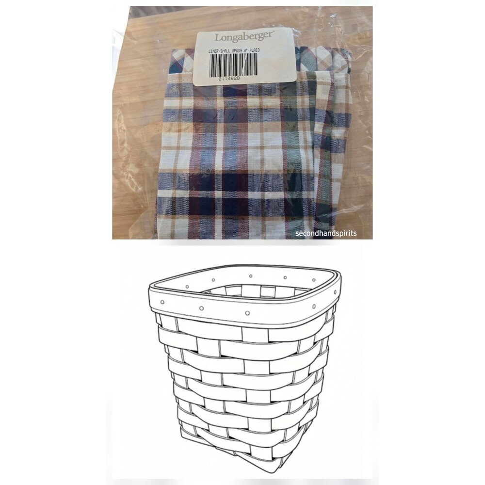 Longaberger Plaid Small Spoon Basket Fabric Liner 2114828 Farmhouse New